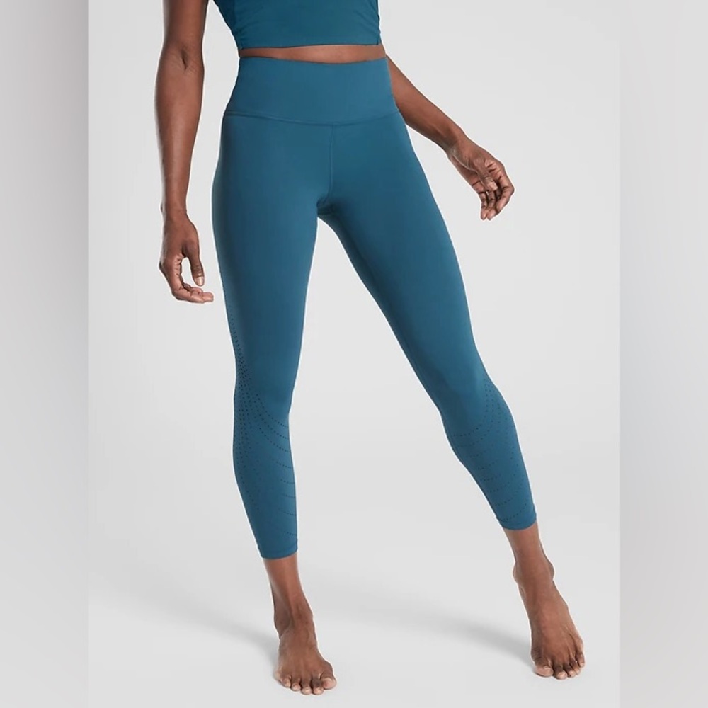 Athleta elation laser cut high rise 7/8 legging dark‎ teal XS lightweight active